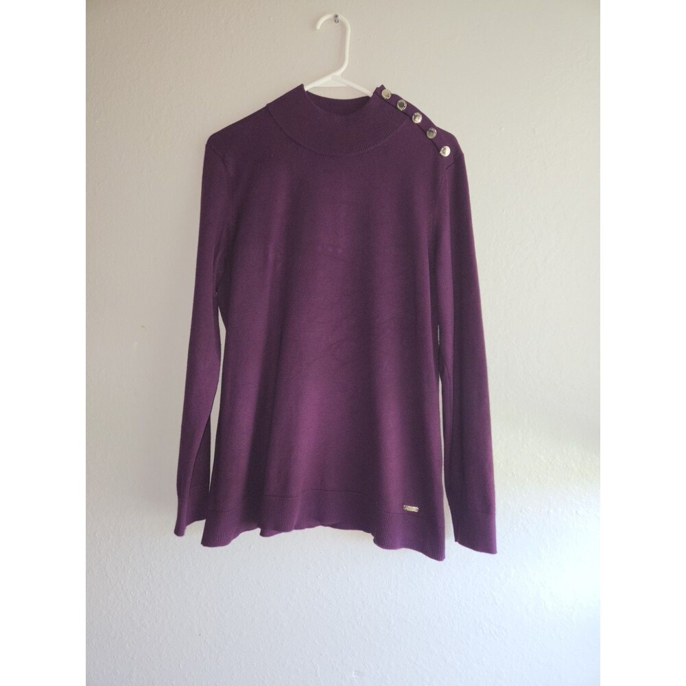 Calvin Klein Womens Plum Knit Pullover Sweater Large Mock Neck Modern Classic